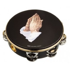 10' RELIGIOUS TAMBOURINE, DOUBLE ROW JINGLES, PRAYING HANDS