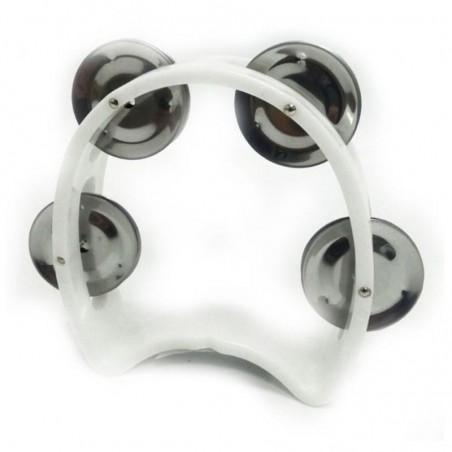 Pandereta media luna pequeña, 4 sonajas 4.5” x 5.5” Blanca