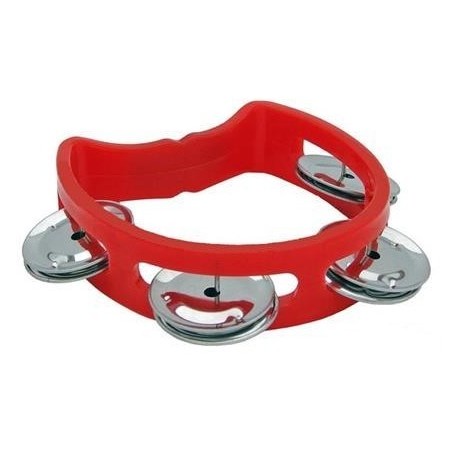 Pandereta media luna pequeña, 4 sonajas 4.5” x 5.5” Roja