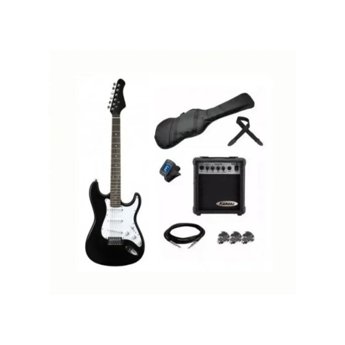 Kansas Pack GUIT NEGRA (Guitarra+ Ampl 10w + Afinad LCD+ Funda+ Cable+ Correa+ Poster Acord+ Púas)